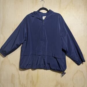 Talbots Blue Hooded Windbreaker Jacket Women’s XL Lightweight Anorak Coat